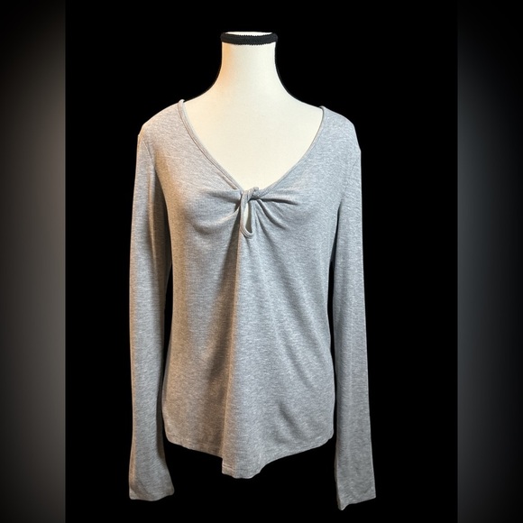 Elodie Tops - Elodie Light Gray Knot Front Blouse